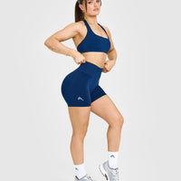 Effortless Seamless Shorts with White Logo | Midnight