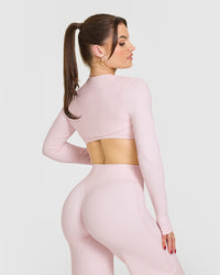 SoftMotion™ Long Sleeve Shrug with White Logo | Ballet Pink