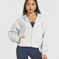 Mid Weight Zip Through Hoodie | Light Grey Marl
