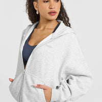 Mid Weight Zip Through Hoodie | Light Grey Marl