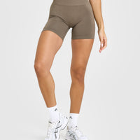 Effortless Seamless Shorts with White Logo | Moss Brown