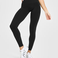 Effortless Seamless Leggings with White Logo | Black
