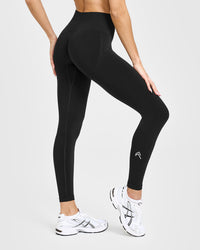 Effortless Seamless Leggings with White Logo | Black