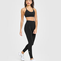 Effortless Seamless Leggings with White Logo | Black