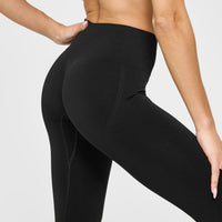 Effortless Seamless Leggings with White Logo | Black
