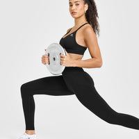 Effortless Seamless Leggings with White Logo | Black