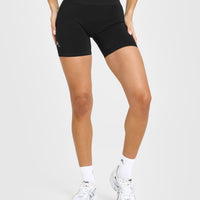 Effortless Seamless Shorts with White Logo | Black