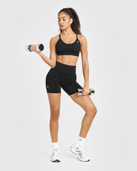 Effortless Seamless Shorts with White Logo | Black
