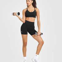 Effortless Seamless Shorts with White Logo | Black