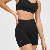 Effortless Seamless Shorts with White Logo | Black