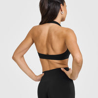 EasyLift™ Halter Bralette with White Logo | Black