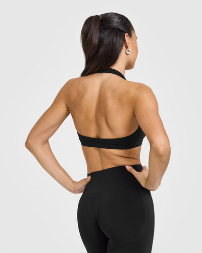 EasyLift™ Halter Bralette with White Logo | Black