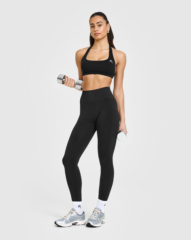 EasyLift™ Halter Bralette with White Logo | Black