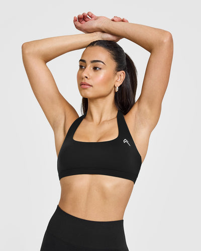 EasyLift™ Halter Bralette with White Logo | Black