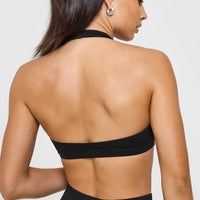 EasyLift™ Halter Bralette with White Logo | Black