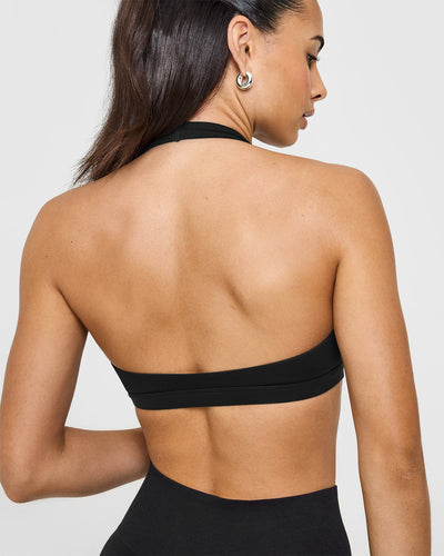 EasyLift™ Halter Bralette with White Logo | Black