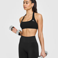 EasyLift™ Halter Bralette with White Logo | Black