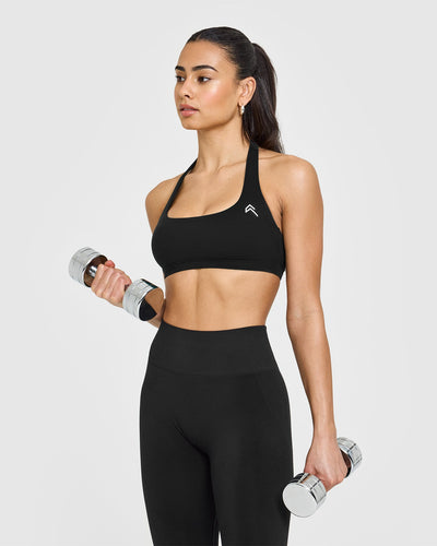 EasyLift™ Halter Bralette with White Logo | Black