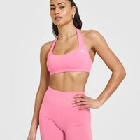 EasyLift™ Halter Bralette with White Logo | Peony Pink
