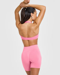 EasyLift™ Halter Bralette with White Logo | Peony Pink