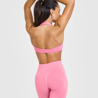 EasyLift™ Halter Bralette with White Logo | Peony Pink
