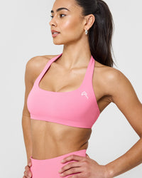 EasyLift™ Halter Bralette with White Logo | Peony Pink