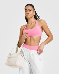 EasyLift™ Halter Bralette with White Logo | Peony Pink