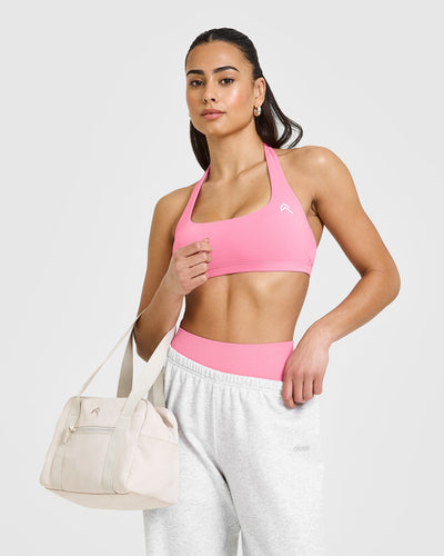 EasyLift™ Halter Bralette with White Logo | Peony Pink