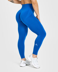 Effortless Seamless Leggings with White Logo | Oasis Blue