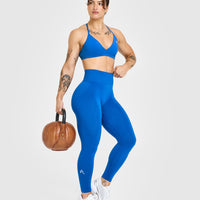 Effortless Seamless Leggings with White Logo | Oasis Blue