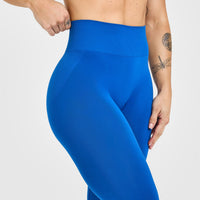 Effortless Seamless Leggings with White Logo | Oasis Blue