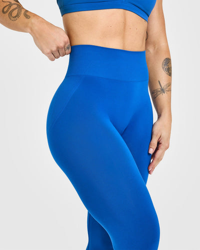 Effortless Seamless Leggings with White Logo | Oasis Blue