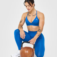 Effortless Seamless Leggings with White Logo | Oasis Blue