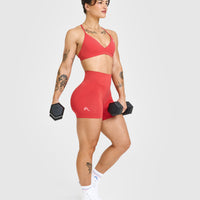 Effortless Seamless Shorts with White Logo | Sweet Red