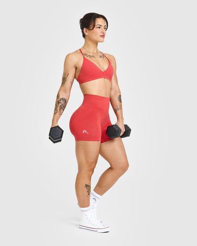 Effortless Seamless Shorts with White Logo | Sweet Red