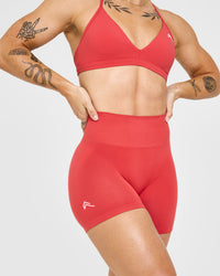 Effortless Seamless Shorts with White Logo | Sweet Red
