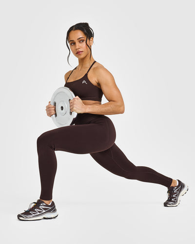 Effortless Seamless Leggings with White Logo | Plum Brown