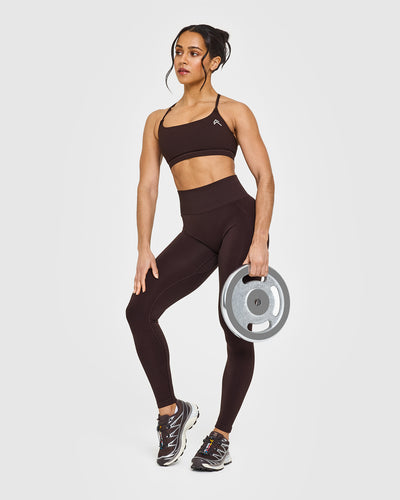 Effortless Seamless Leggings with White Logo | Plum Brown