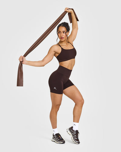 Effortless Seamless Shorts with White Logo | Plum Brown
