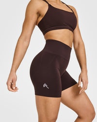 Effortless Seamless Shorts with White Logo | Plum Brown