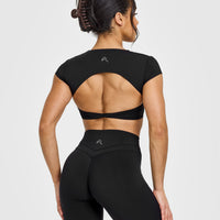 Unified Twist Front Short Sleeve Crop Top | Black