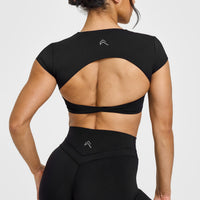 Unified Twist Front Short Sleeve Crop Top | Black