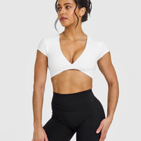 Unified Twist Front Short Sleeve Crop Top | White