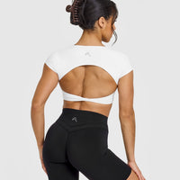 Unified Twist Front Short Sleeve Crop Top | White