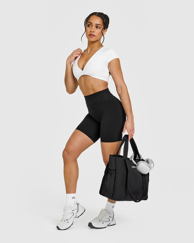 Unified Twist Front Short Sleeve Crop Top | White
