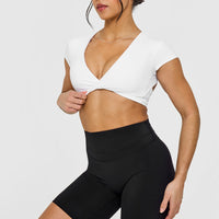 Unified Twist Front Short Sleeve Crop Top | White