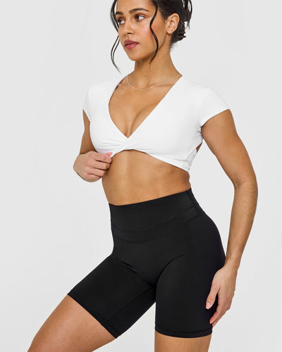 Unified Twist Front Short Sleeve Crop Top | White