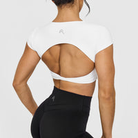 Unified Twist Front Short Sleeve Crop Top | White