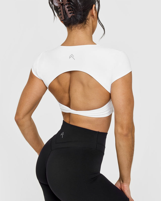 Unified Twist Front Short Sleeve Crop Top | White