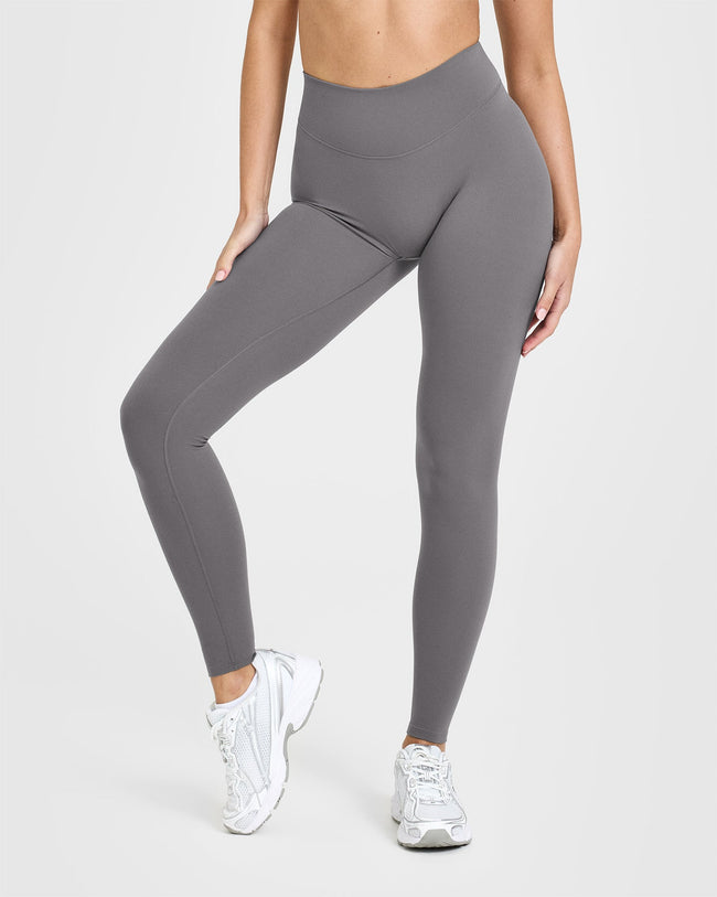 SoftMotion™ Leggings with White Logo | Ash Grey